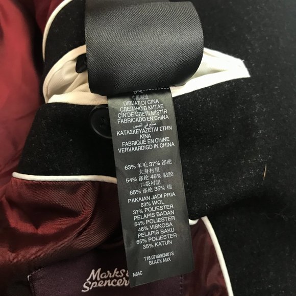 M&S Mens Wool Rich Overcoat Jacket Black Chest 38-40" Velvet Collar Business - Picture 12 of 12